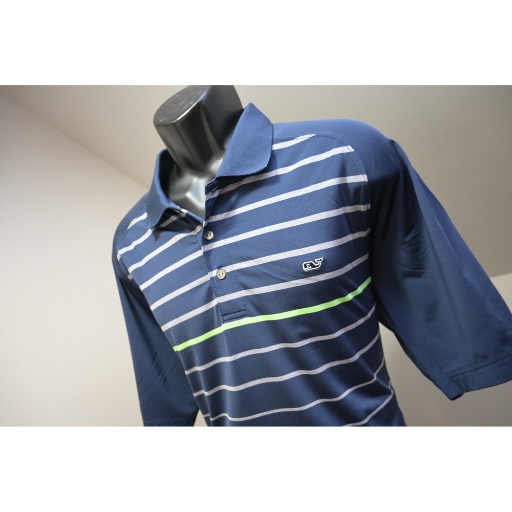 Vineyard Vines Golf Polo Shirt Mens Large Navy Blue Striped Performance EUC